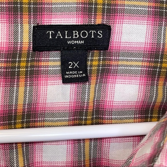 Talbots Plus Pink Plaid Cotton Button Down Blouse 2X - Picture 12 of 15